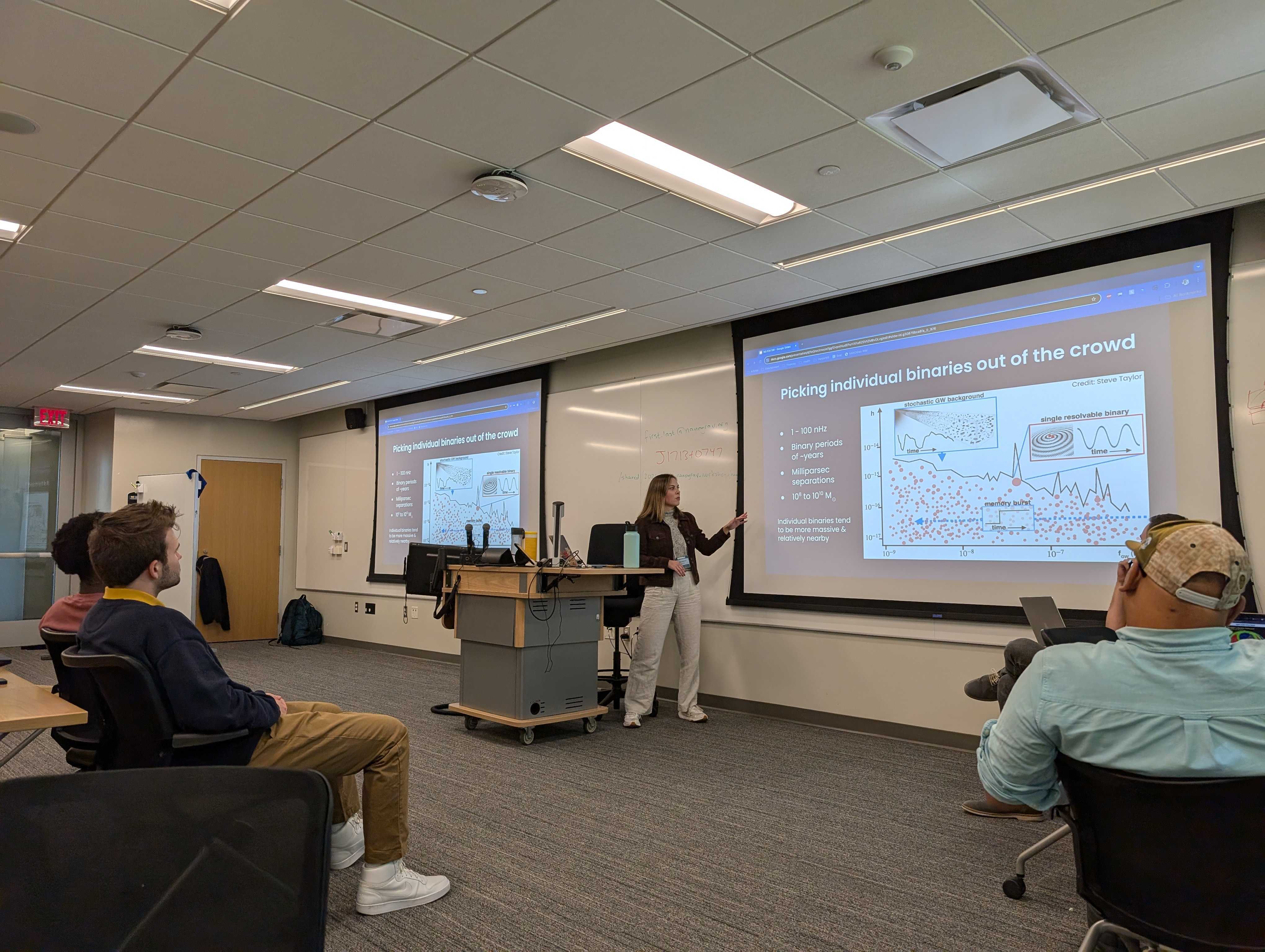 Polina speaking at the NANOGrav Fall 2024 student workshop.