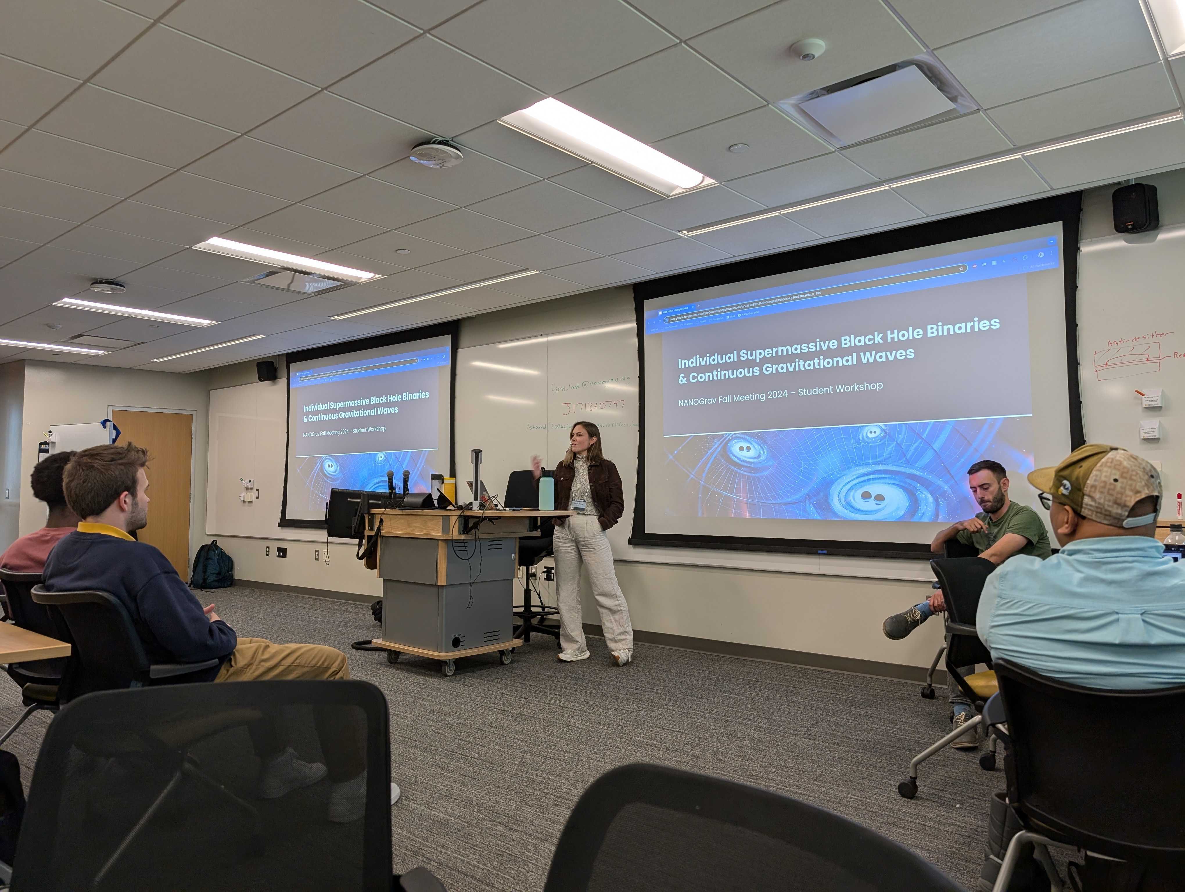 Polina speaking at the NANOGrav Fall 2024 student workshop.